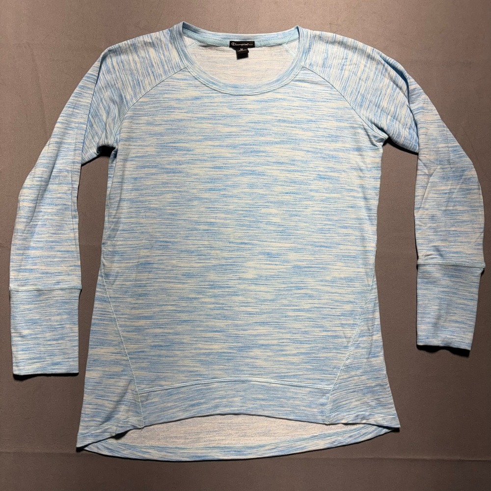 Champion Elite Womens Blue Space Dye Long Sleeve Activewear Top M 1142524